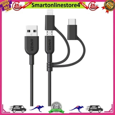 $25.85 • Buy Anker 3-in-1 Charger Cable USB To Lightning/Type C/Micro MFi-Certified For Phone