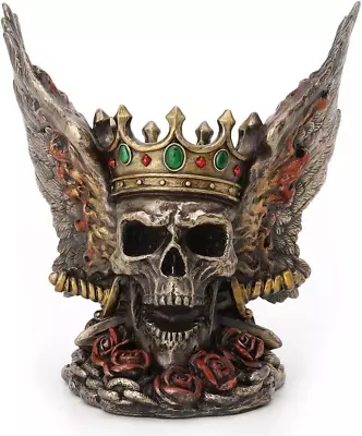 5.9 Inch Flame Wings Crossed Swords Crown Screaming Skull Monarch Antique Bronze • $88.69