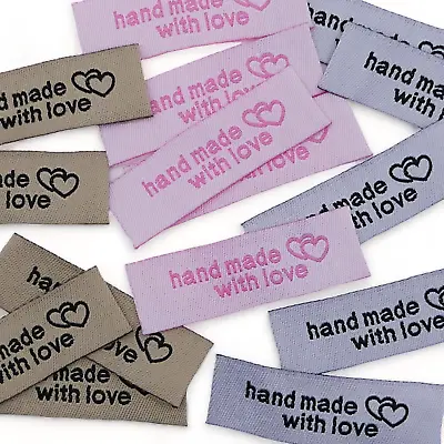 15 Fabric Labels 'Hand Made With Love' Sew On Garment Clothing Label Tags 50x15 • £3.80