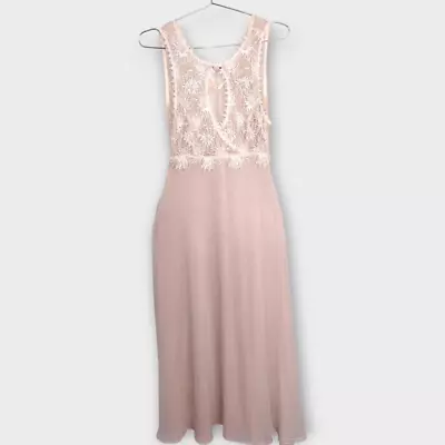 Vtg Womens Nightgown Sz Medium Sheer Pink Chiffon Sleeveless Lace Empire Maxi • $68