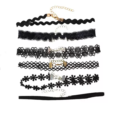 Elegant Black Lace Necklace Set Stunning Vintage Charm Choker 6pcs/set Accessory • $2.98