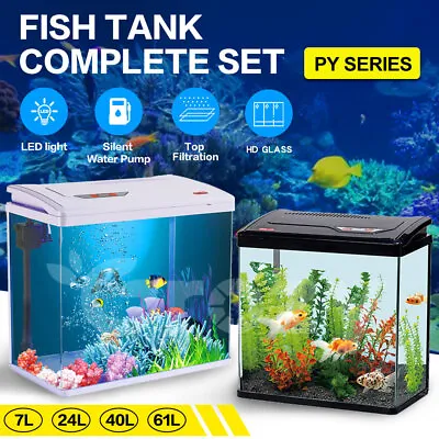 $239 • Buy Aquarium Fish Tank LED Light Top Filter Silent Pump Complete Set 7L 24L 40L 61L