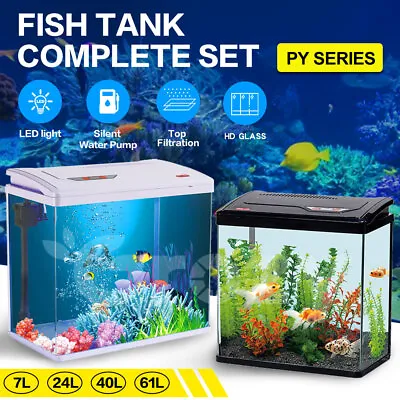 Aquarium Fish Tank LED Light Top Filter Silent Pump Complete Set 7L 24L 40L 61L • $59.95