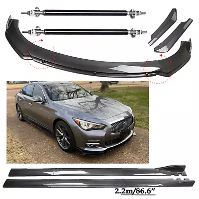 Carbon Fiber Front Bumper Lip Spoiler & Side Skirt For Infiniti G37 G35 Q50 Q60 • $149.99