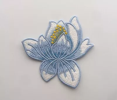 Blue Lotus Flower Iron On Sew On Embroidered Patch Appliqués Badge • £2.99