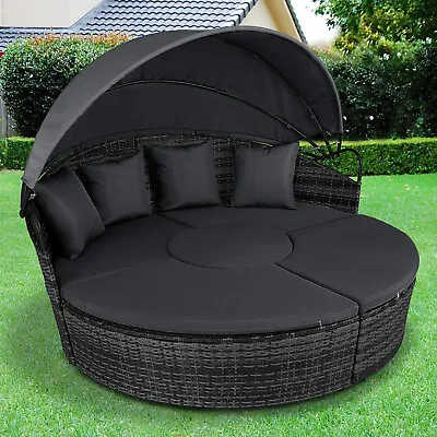 Rattan Garden 5 Piece Outdoor Furniture Cushion Sofa Daybed Table Lounger Canopy • £429.99