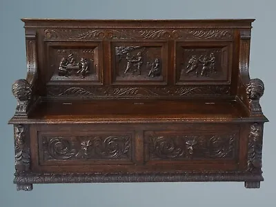 19th Century Victorian Carved Oak Green Man Box Settle • £875