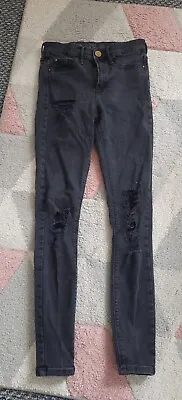 £9.99 • Buy Womens Black Distressed River Island Skinny Jeans Size UK 8R EU 34R Lightly Used