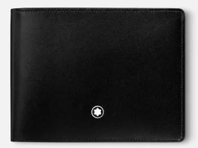 MONTBLANC Meisterstuck Bifold Wallet 6cc-BLACK Calfskin Leather Genuine NEW • $215