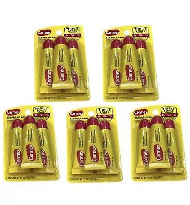 5 Packs Of Carmex  Classic Lip Balm Medicated Triple Force 15 Tubes Total • $18.95