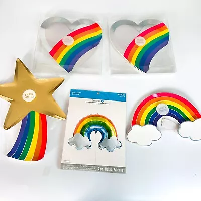 Lot Of Meri Meri Rainbow Paper Plates & Mylar Balloon Party Pack Star Heart • $30