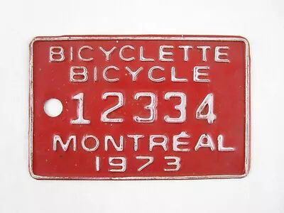 Vintage Bicycle License Plate 1973 Montreal Canada Bicyclette #12334 Bike Plate • $39.99
