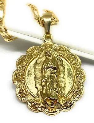 Gold Plated Virgen Guadalupe Medalla Pendant Necklace 24” Virgin Mary Sagrado • $19.99