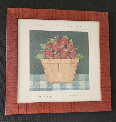 $44.95 • Buy Framed WARREN KIMBLE American Folk Art Print Strawberry Basket 17X17
