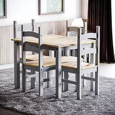 Corona Dining Table And Chairs Set 4 Seats Solid Pine Wood Frame Kitchen Grey • £89.99