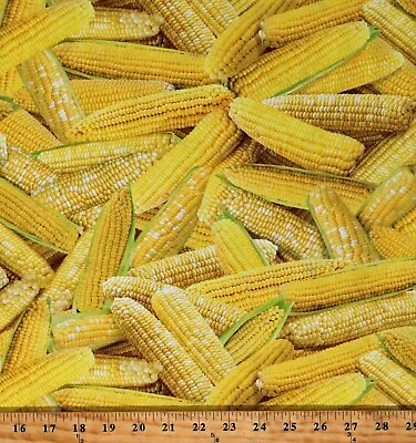 Cotton Corn On The Cob Food Vegetables Yellow Fabric Print By The Yard D571.92 • $12.95