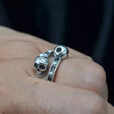 $125 • Buy ALEXANDER MCQUEEN Silver Skull Adjustable Ring With  Stones 