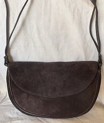 Max Mara Womens Leather Crossbody Shoulder Handbag Brown Suede 10” Round • $115