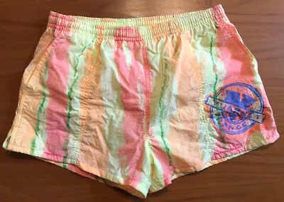 Vtg 80s 90s VUARNET FRANCE Shorts Swim Trunks Size M Drawstring Mesh Dayglow • $39.95