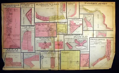 1916 Plat Map Gun Lake Wall Crooked Pine Barry County Detroit Michigan Original • $17.50