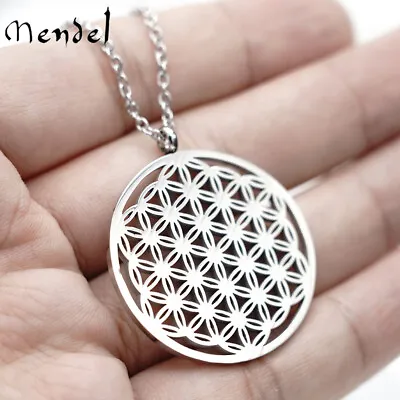 MENDEL Stainless Steel Flower Of Life Sacred Geometry Charm Pendant Necklace • $9.99