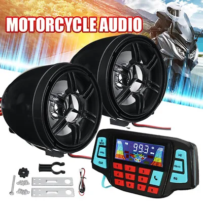 Black Bluetooth Motorcycle Audio System USB SD FM Radio MP3 Speakers 12V • $41.35