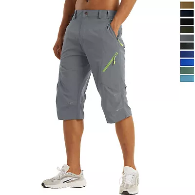 Men's Quick Drying 3/4 Below Knee Hiking Shorts Outdoor Sport Pants W/Zip Pocket • $31.98