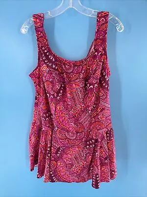 Maxine Of Hollywood Tank Style Retro Swim Suit Dress Pink Tile Design 24W • $17.95