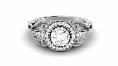 $162.65 • Buy 1.45 Ct Round Cut Diamond Halo Wedding Engagement Ring 14k White Gold Finish 925