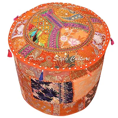 Hippie Gypsy Pouf Ottoman Vintage Patchwork Indian Stool Cover Ethnic Decor • $22.07