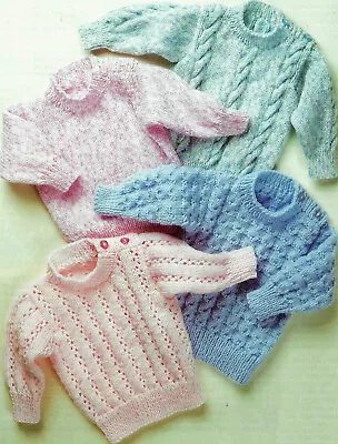 Baby Girls Boys Cable Lacy Plain Sweater Jumper KNITTING PATTERN DK 18 - 28  789 • £2.15