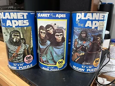 3 PLANET OF THE APES Jigsaw Puzzle Can ON PATROL 1967 Mego COMPLETE Cornelius • $150