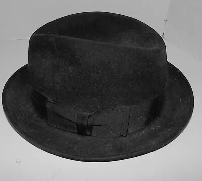 Vintage Men's Black Wool Felt Dobbs Fifth Avenue Hat 7 1/4 • $22.99