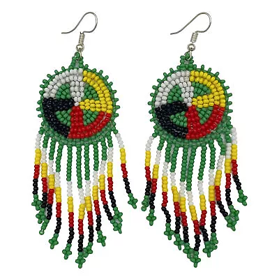 Handcrafted Native Style Beaded Green Beaded Fashion Hook Earrings E60/14 • $11.99