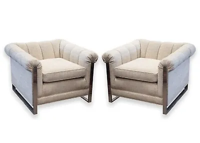 Pair Of Baughman Probber Style White Cube Club Chairs Chrome Legs Mid Century • $3000