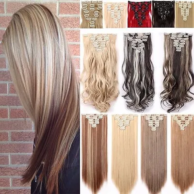 100% Natural Thick Clip In Hair Extensions 8 Pieces Full Head Long As Human Hair • $18.80