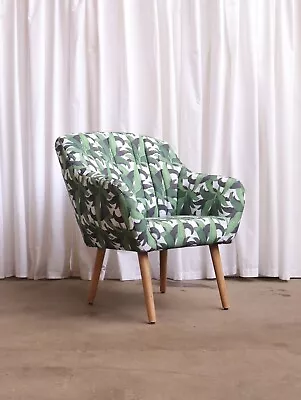 Retro Style Leaf Jungle Print Armchair Cocktail Chair Accent Mcm • £95