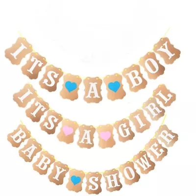 Rustic Baby Shower Bunting Banner It's A Boy Girl Party Garland Photo Props Sign • £2.19