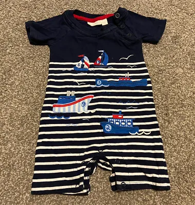 JoJo Maman Bébé 0-3 Months Romper Baby Boy - Blue Striped Nautical Boats • £5.99