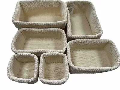 IKEA Lidan Set Of 6 Knitted / Crochet Storage Baskets Ivory  20143 Organizers • £80