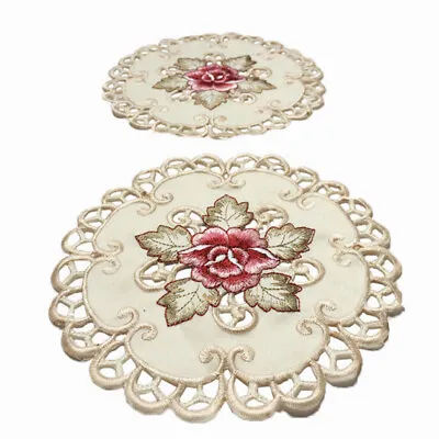£7.33 • Buy Set Of 4 Round Floral Placemats White Embroidered Lace Doilies Table Runner Mats
