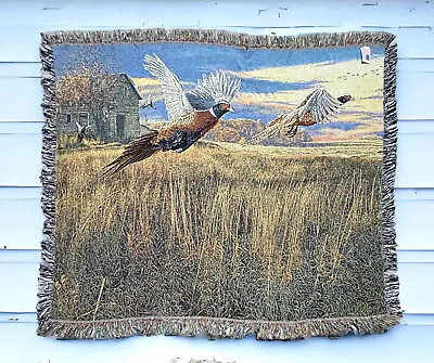 VTG Manual Woodworkers And Weavers Tapestry PHEASANT Hunting Blanket 50”x60” NEW • $44.95