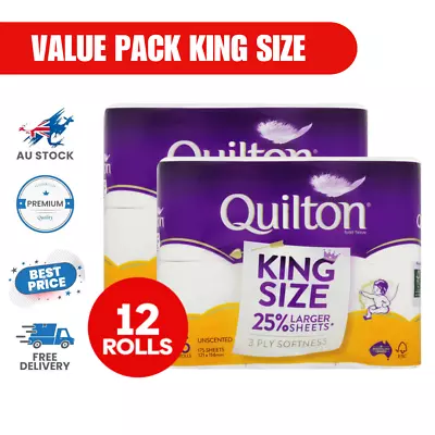 2x Quilton King Size Unscented Bathroom Toilet Paper Rolls 3 Ply Softness 6pk AU • $14.29