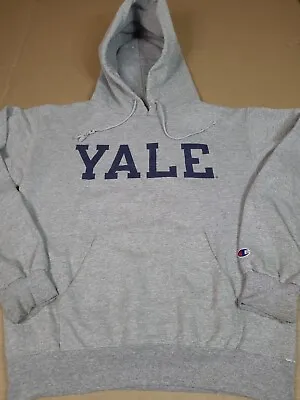 Vtg 90s Champion X  Yale Hoodie Sweatshirt Spell Out Distressed Sz S • $40