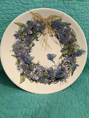 VTG Hallmark Marjolein Bastin 8”Plate•Blue/Purple Flowered Wreath•Butterflies• • $14.99