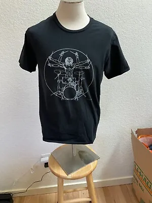 Rock & Roll Leonardo DaVinci Vitruvian Man Playing Drums T-Shirt Size XL  2020 • $8.99