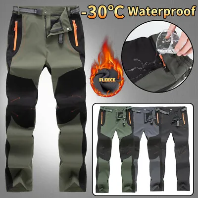 Men Waterproof Cargo Walking Trousers Rain Hiking Fishing Outdoor Work Pants UK • £12.49