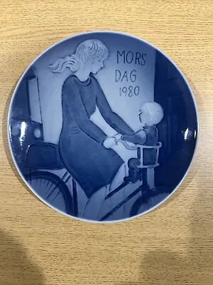 1980 Royal Copenhagen Mothers Day Plate - Mors Dag Vintage Blue & White 6  Wall • $15