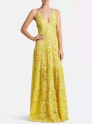 Dress The Population Melina Canary Yellow Lace V-Neck Sleeveless Maxi Dress Sz M • $127.99