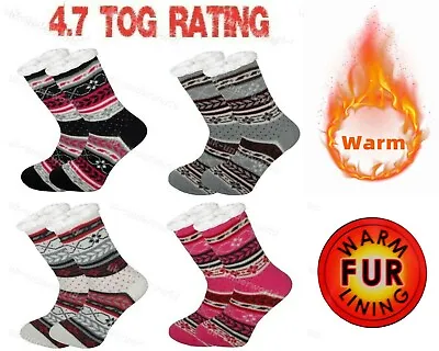 £6.35 • Buy Ladies Thermal Socks 4.7 Tog Fleece Sherpa Lining Lounge Slipper Bed Socks 4-7